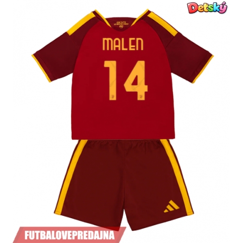 Lacne Dětský Futbalové dres AS Roma Donyell Malen #14 2026-27 Krátky Rukáv - Domáci (+ trenírky)